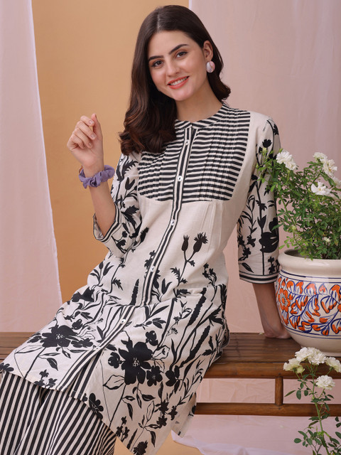 KALINI Printed Mandarin Collar Neck Tunic With Trousers Co-Ords - Image 6