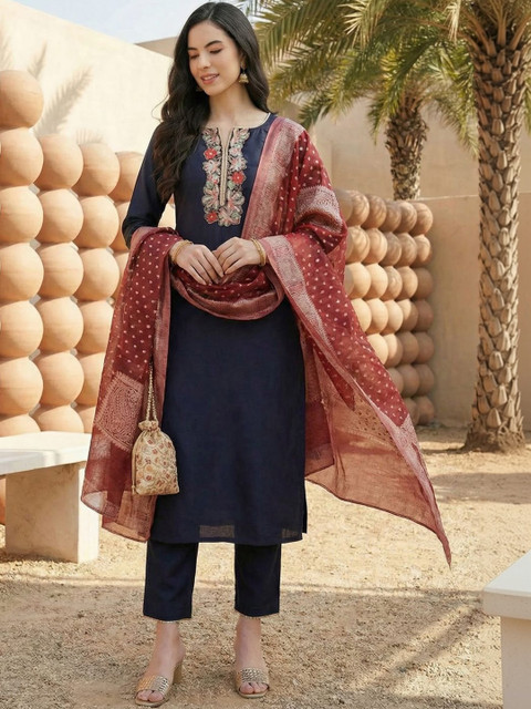 Indo Era Ethnic Motifs Woven Design Organza Dupatta with Zari