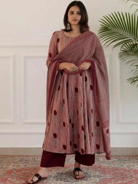 KALINI Women Floral Printed Panelled Kurta with Trousers & With Dupatta