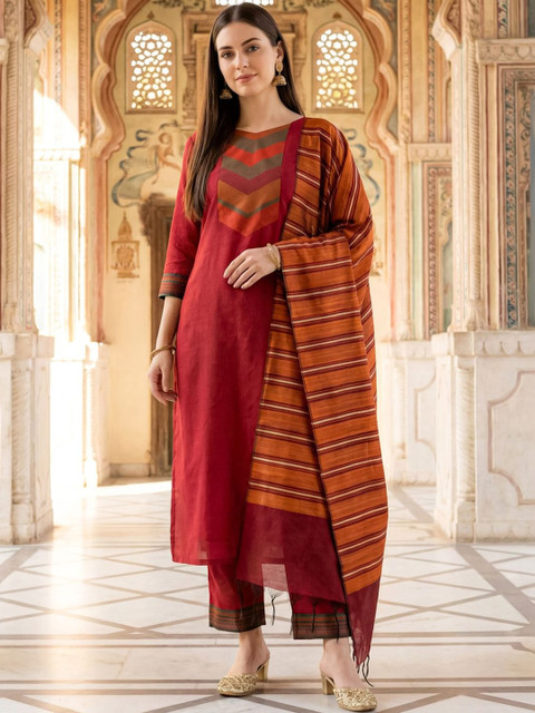 Indo Era Striped Art Silk Dupatta with Sequinned