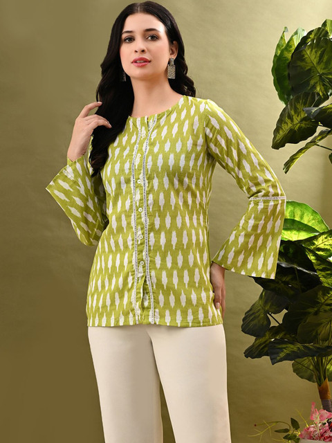 DressBerry Print Bell Sleeve Ethnic Cotton Lace Top