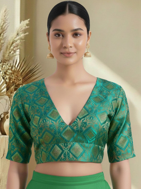 Thevasa Printed V-Neck Saree Blouse