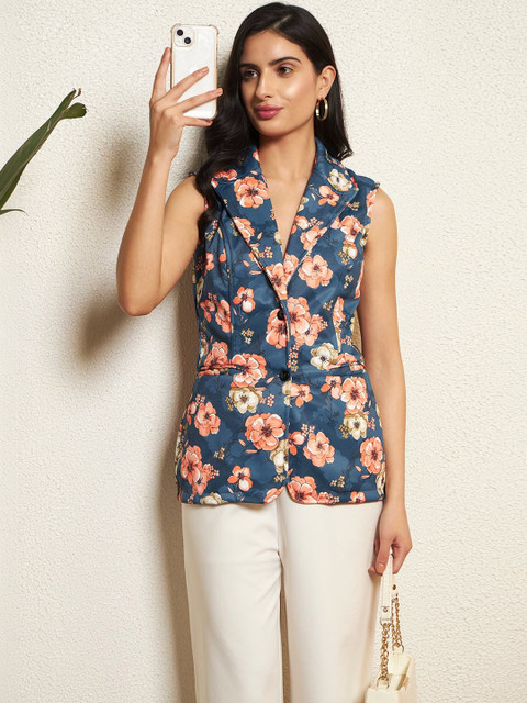 TANDUL Printed Notched Lapel Single-Breasted Blazer