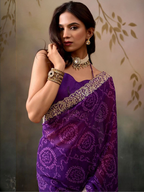 Parmila Fashion Bandhani Embroidered Poly Georgette Designer Bandhani Saree