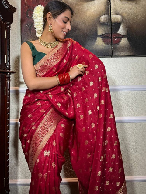 STYLENZA Woven Design Zari Satin Heavy Work Banarasi Saree