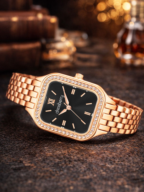 DressBerry Women Dial & Stainless Steel Bracelet Style Straps Analogue Watch HOBDB-009-BK