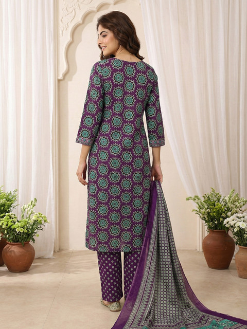 Anouk Women Ethnic Motifs Printed Regular Pure Cotton Kurta with Trousers & With Dupatta - Image 3