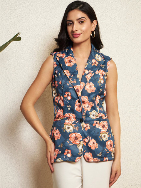 BAESD Printed Notched Lapel Single-Breasted Blazers