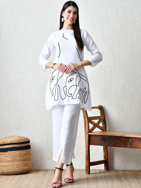 HARIKS Printed Round Neck Tunic & Trousers Co-Ords