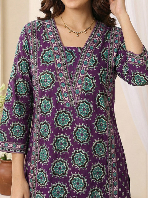 Anouk Women Ethnic Motifs Printed Regular Pure Cotton Kurta with Trousers & With Dupatta - Image 2