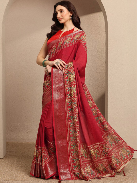 Libas Ethnic Motifs Zari Pure Georgette Handloom Saree - Image 2