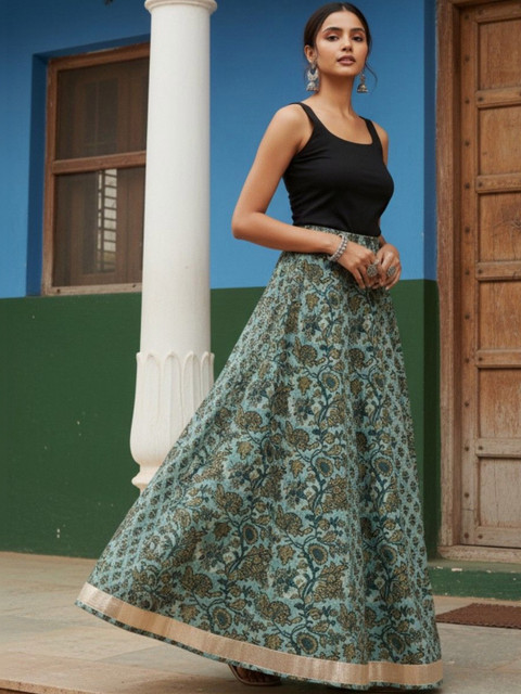 Fusion by Glitchez Printed Pure Cotton Flared Maxi Skirt