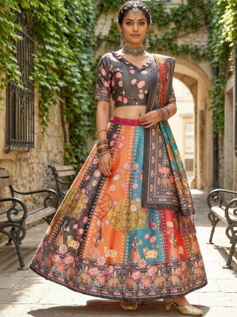 Kaizen TEXO FAB Printed Semi-Stitched Lehenga & Blouse With Dupatta