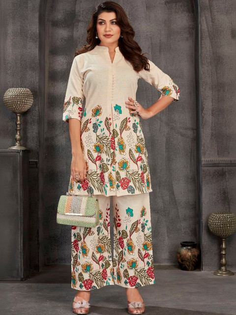 ZIMI LIFESTYLE Printed Mandarin Collar-Neck Tunic & Palazzos Co-Ords