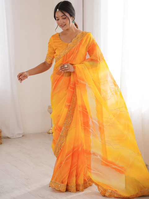 BlueRang Leheriya Sequinned Pure Georgette Saree