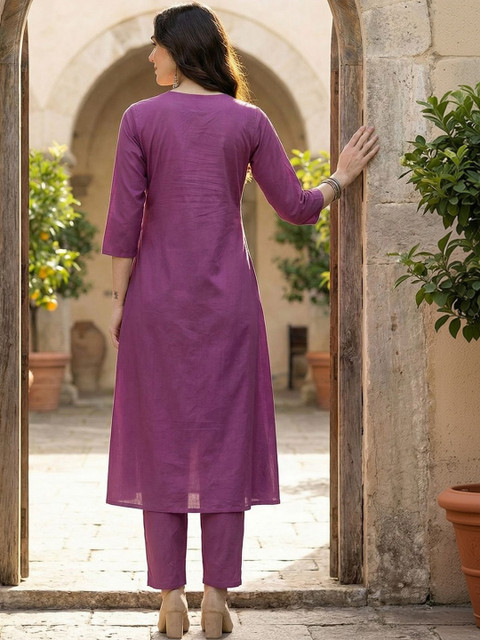 Indo Era Embroidered Round Neck Tunic & Trousers Co-Ords - Image 5