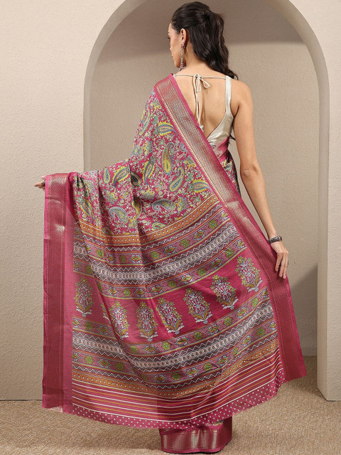 Libas Paisley Silk Blend Handloom Saree - Image 5