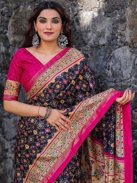 ROFOLO Ethnic Motifs Zari Pashmina Heavy Work Patola Saree