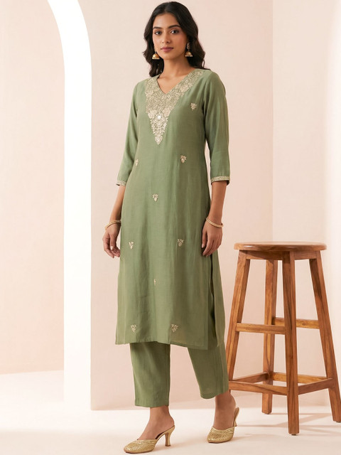 Indo Era Embroidered Top With Trousers Co-Ords