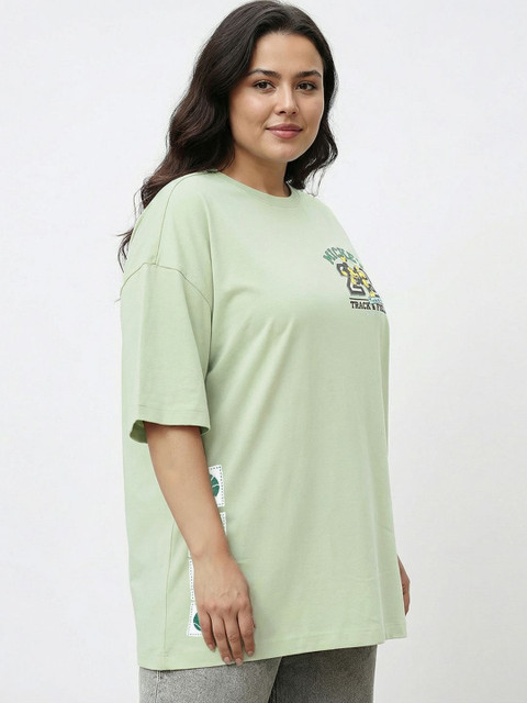 Bewakoof Plus Size Official Disney Merchandise Women Green Printed Oversized T-shirt - Image 2