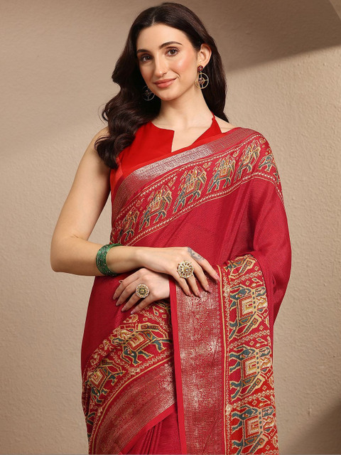 Libas Ethnic Motifs Zari Pure Georgette Handloom Saree - Image 5