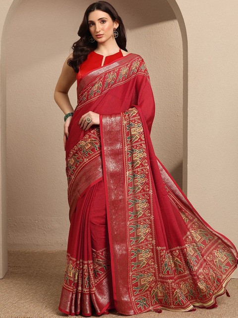 Libas Ethnic Motifs Zari Pure Georgette Handloom Saree - Image 7