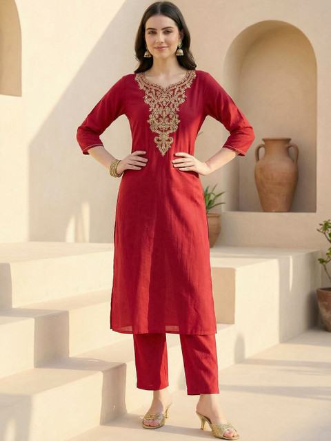 Indo Era Embroidered Top With Trousers Co-Ords