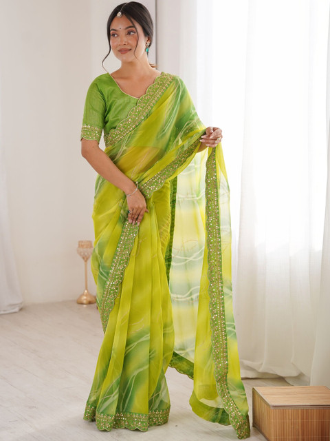 CANIZZARO Ethnic Motifs Sequinned Pure Georgette Saree