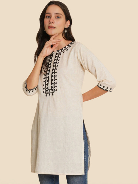Hyba Women Floral Embroidered Floral Khadi Kurta