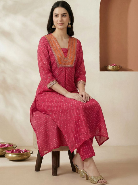 Indo Era Embroidered Top With Trousers Co-Ords