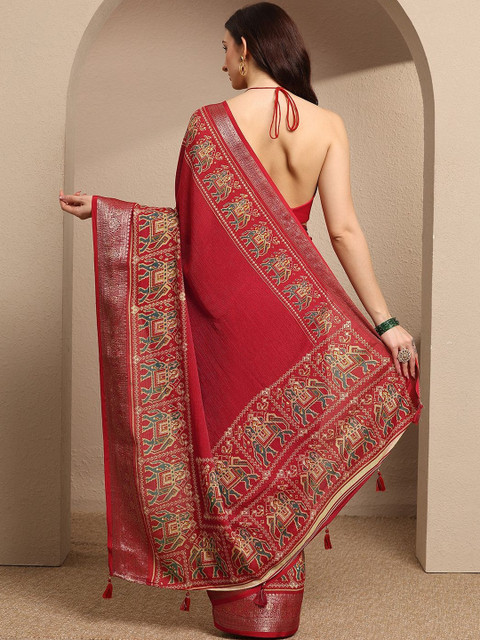 Libas Ethnic Motifs Zari Pure Georgette Handloom Saree - Image 6
