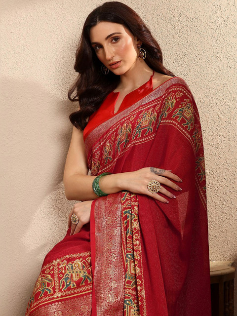 Libas Ethnic Motifs Zari Pure Georgette Handloom Saree