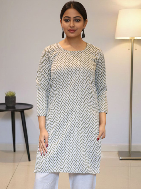 myplusfashion Women Printed Sequinned Handloom Woollen Kurta