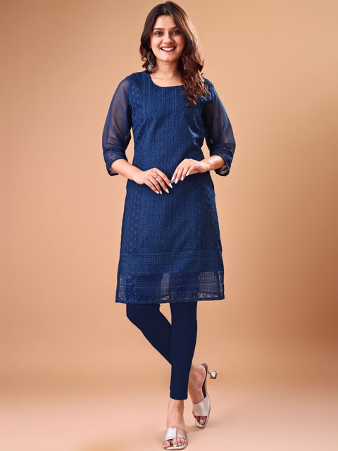 ZAZADIYA Ethnic Motifs Embroidered Chikankari Pure Georgette Chikankari Kurti