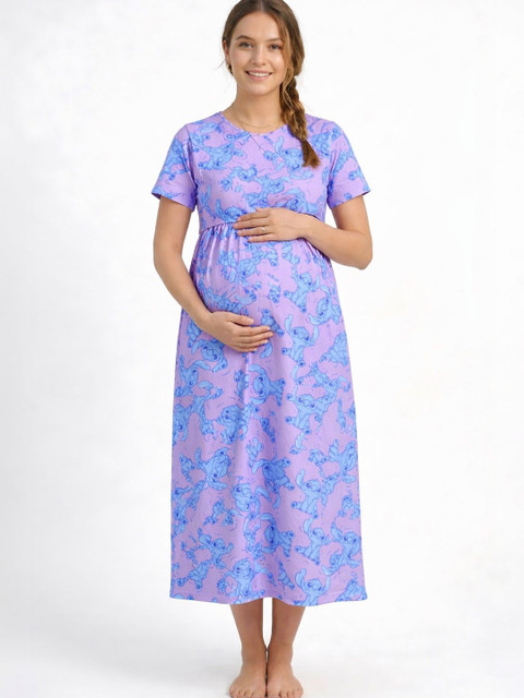 BAESD Women Printed Round Neck Maternity Pure Cotton Dress
