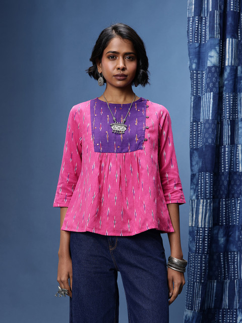 Taavi Ikat Geometric Printed A-Line Kurti