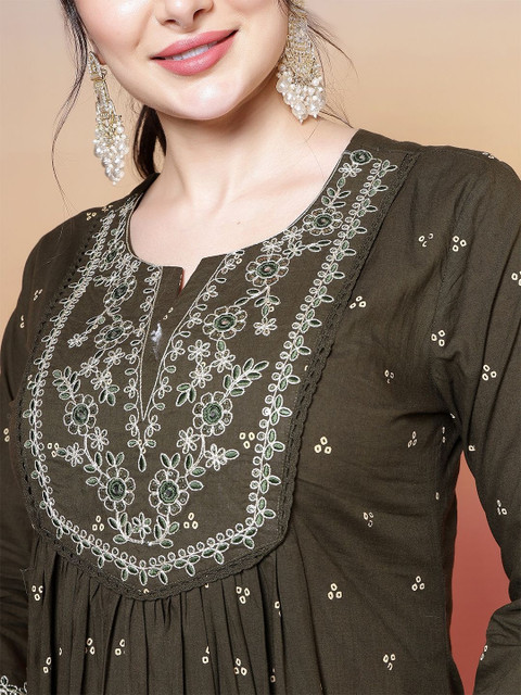 CHIRAAI Women Ethnic Motifs Yoke Design Regular Pure Cotton Kurta with Palazzos & With Dupatta - Image 5