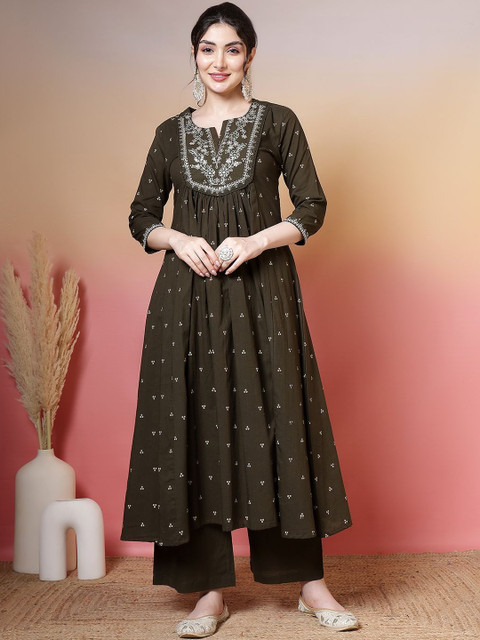CHIRAAI Women Ethnic Motifs Yoke Design Regular Pure Cotton Kurta with Palazzos & With Dupatta - Image 6