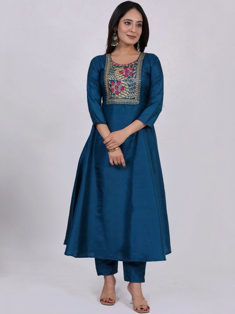 AVNISA ENTERPRISE Women Ethnic Motifs Embroidered Regular Thread Work Kurta with Trousers