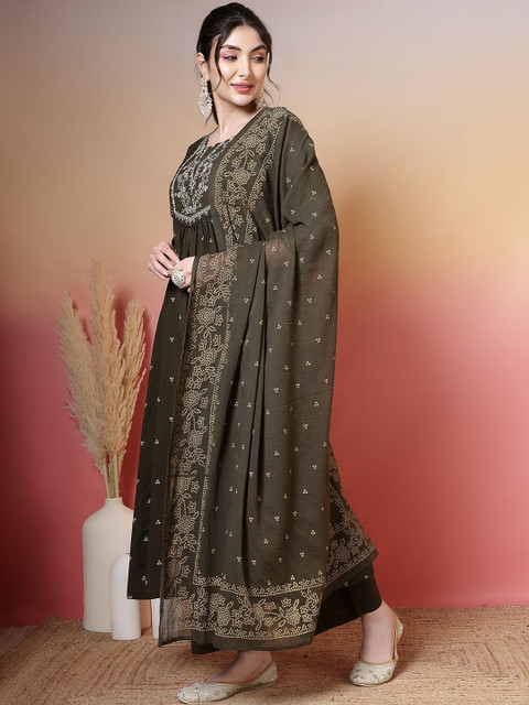 CHIRAAI Women Ethnic Motifs Yoke Design Regular Pure Cotton Kurta with Palazzos & With Dupatta - Image 3