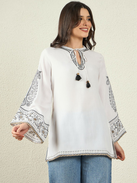 Anouk Ethnic Motifs Embroidered Thread Work Chanderi Silk Thread Work Kurti