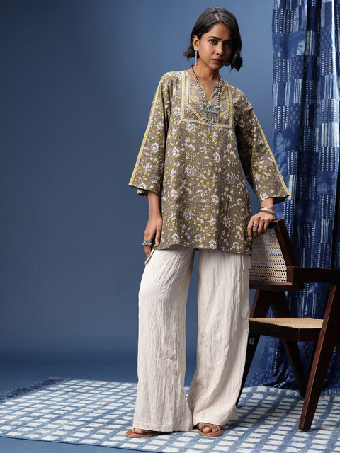 Taavi Floral Printed Flared Sleeves Block Print Legacy Crafted Kurti