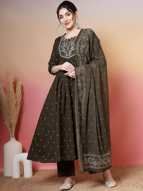 CHIRAAI Women Ethnic Motifs Yoke Design Regular Pure Cotton Kurta with Palazzos & With Dupatta - Image 2