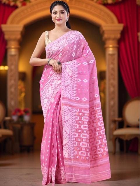 TANTLOOM Pure Cotton Jamdani Saree