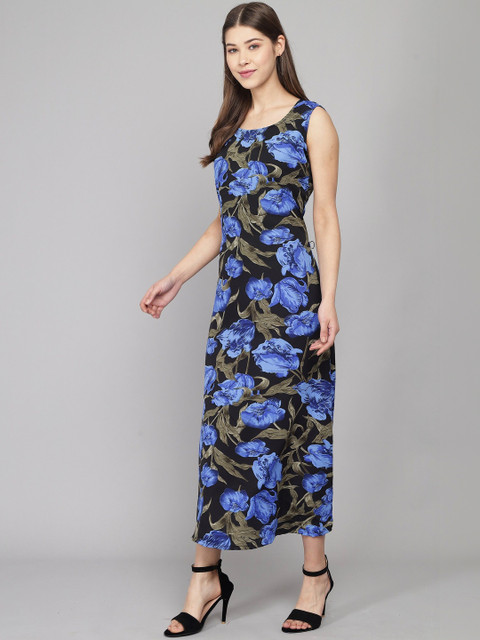 RC NEOEN Floral Print Crepe Sheath Midi Dress