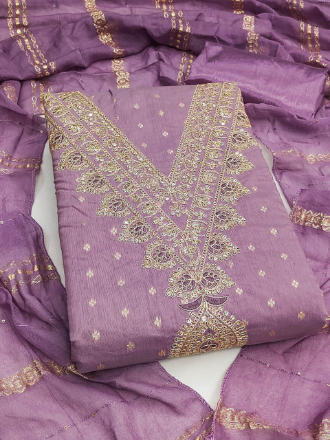 HERE&NOW Embroidered Silk Georgette Unstitched Dress Material