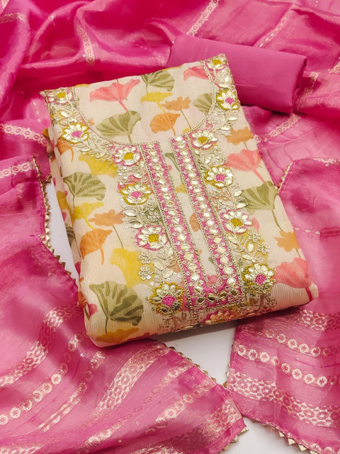HERE&NOW Printed Pure Cotton Unstitched Dress Material