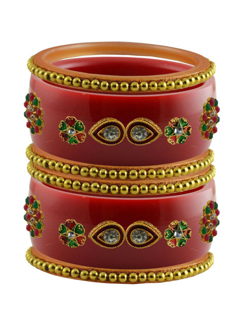 Vidhya Kangan Set Of 6 Gold-Plated Stone Studded & Beaded Bangles