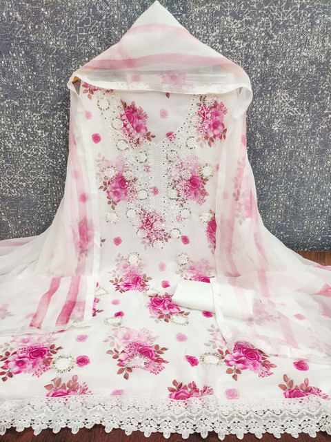 HERE&NOW Embroidered Silk Georgette Unstitched Dress Material - Image 2