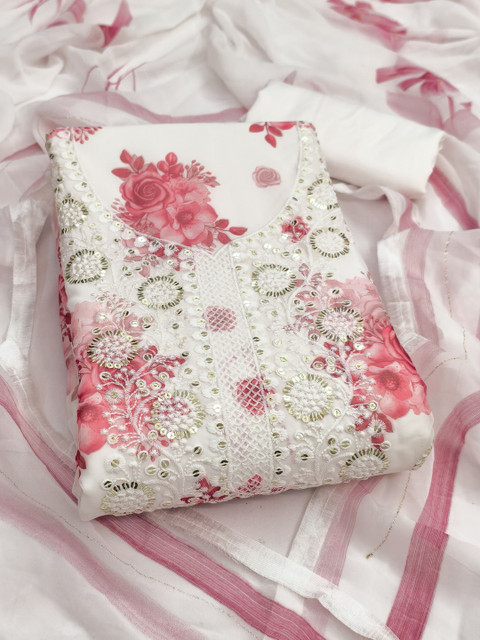 HERE&NOW Embroidered Silk Georgette Unstitched Dress Material